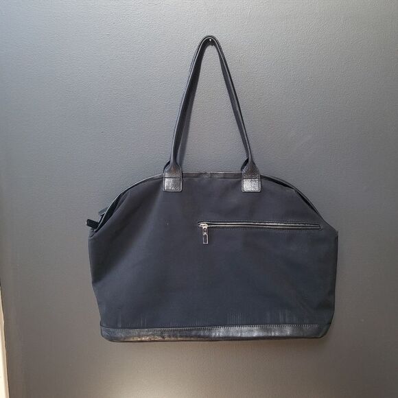 HOBO INTERNATIONAL BLACK NYLON / LEATHER LARGE Shoulder TOTE BAG 18 X 13 - Picture 2 of 12